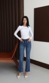 Yüksek Bel Paça Püskül Detaylı Ara Beden Blue Jean Pantolon