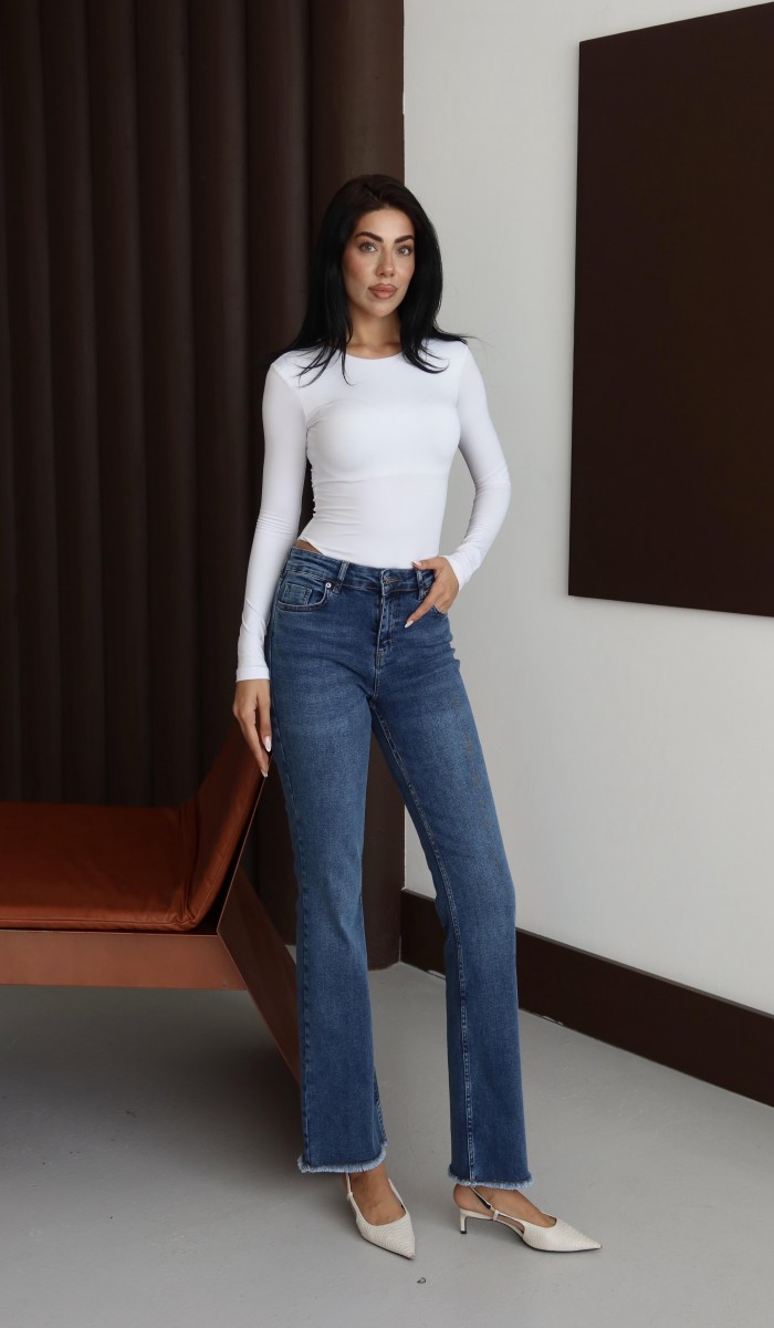 Yüksek Bel Paça Püskül Detaylı Ara Beden Blue Jean Pantolon