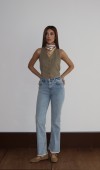 Yüksek Bel Paça Püskül Detaylı Ek Beden Light Blue Jean Pantolon