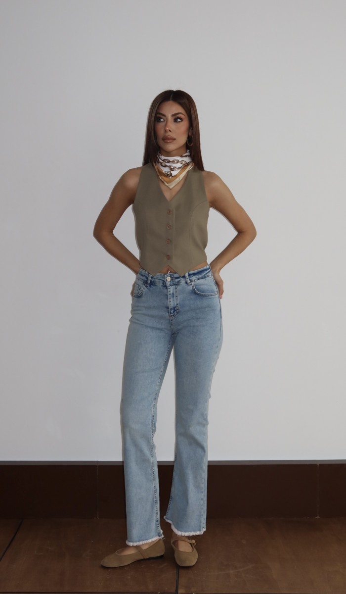 Yüksek Bel Paça Püskül Detaylı Ek Beden Light Blue Jean Pantolon