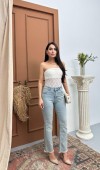 Yüksek Bel Paça Püskül Detaylı Ek Beden Light Blue Tint Jean Pantolon