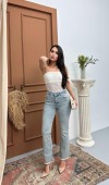 Yüksek Bel Paça Püskül Detaylı Ek Beden Light Blue Tint Jean Pantolon