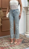 Yüksek Bel Paça Püskül Detaylı Ek Beden Light Blue Tint Jean Pantolon