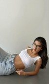 Yüksek Bel Ön Cep Taş İşleme Detaylı Light Blue Jean Pantolon