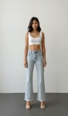 Yüksek Bel Ön Cep Taş İşleme Detaylı Light Blue Jean Pantolon