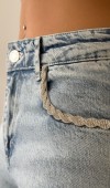 Yüksek Bel Ön Cep Taş İşleme Detaylı Light Blue Jean Pantolon