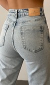 Yüksek Bel Ön Cep Taş İşleme Detaylı Light Blue Jean Pantolon