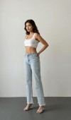 Yüksek Bel Ön Cep Taş İşleme Detaylı Light Blue Jean Pantolon