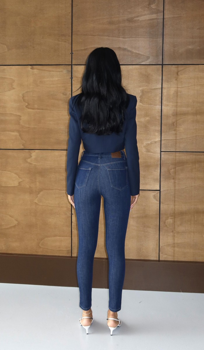Yüksek Bel Dar Paça Dark Blue Trok Detaylı  Jean Pantolon