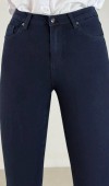 Dar Paça Yüksek Bel Navy Blue Jean Pantolon