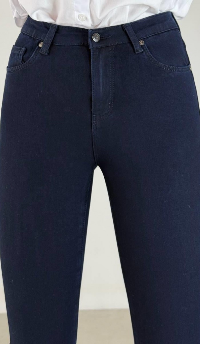 Dar Paça Yüksek Bel Navy Blue Jean Pantolon