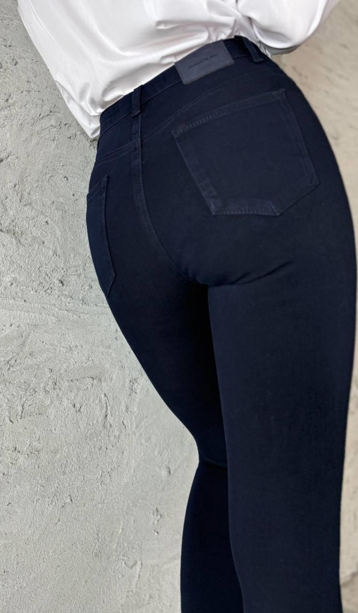 Dar Paça Yüksek Bel Navy Blue Jean Pantolon
