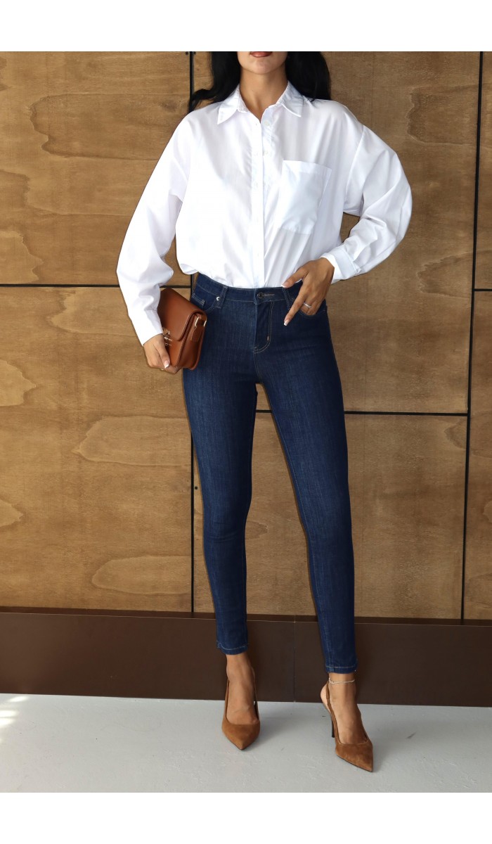 Kadın Dar Paça Yüksek Bel Dark Blue Jean Pantolon