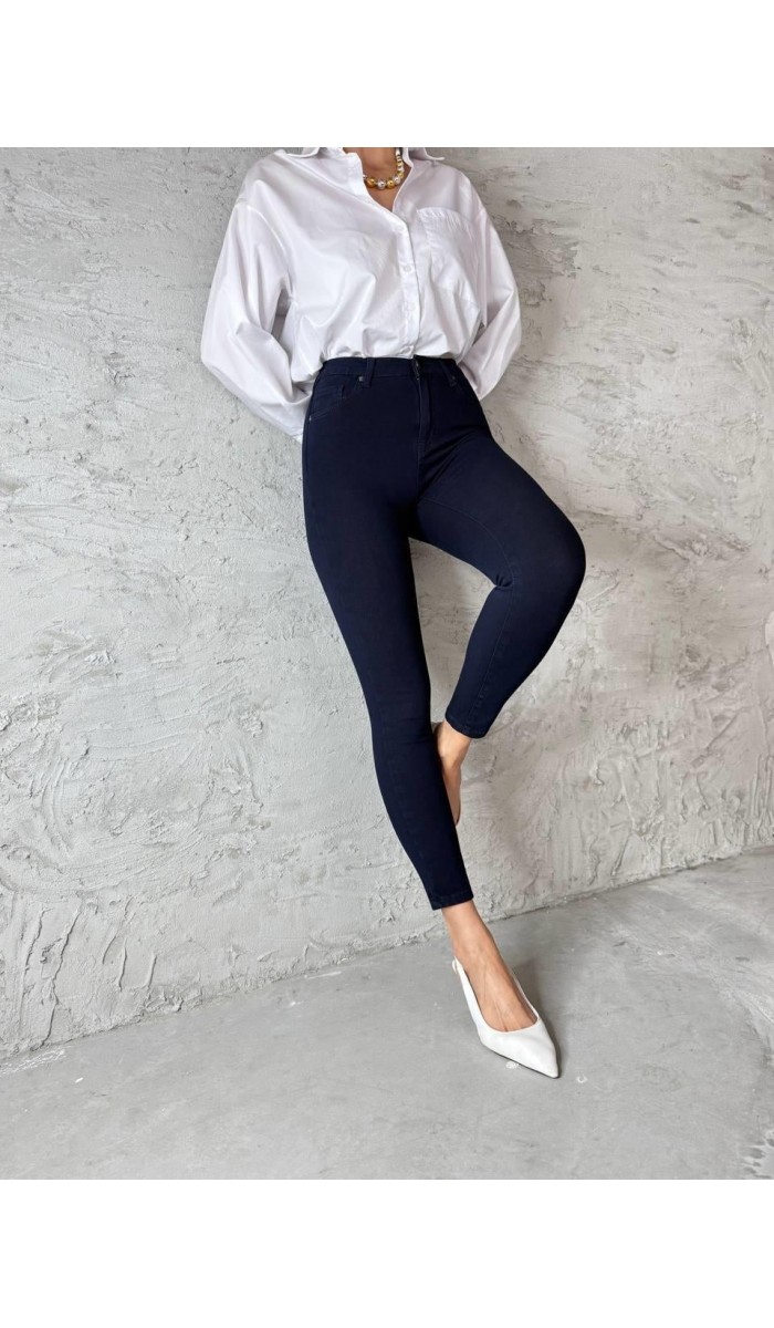 Kadın Dar Paça Yüksek Bel Navy Blue Jean Pantolon