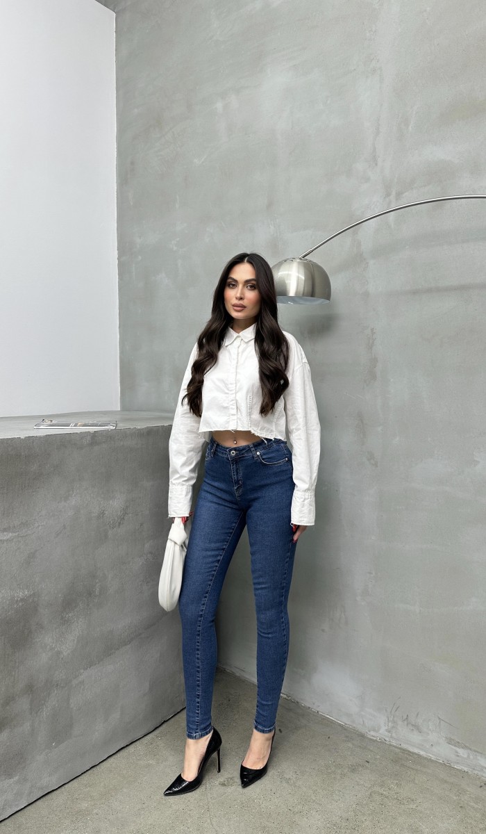 Yüksek Bel Dar Paça Blue Jean Pantolon