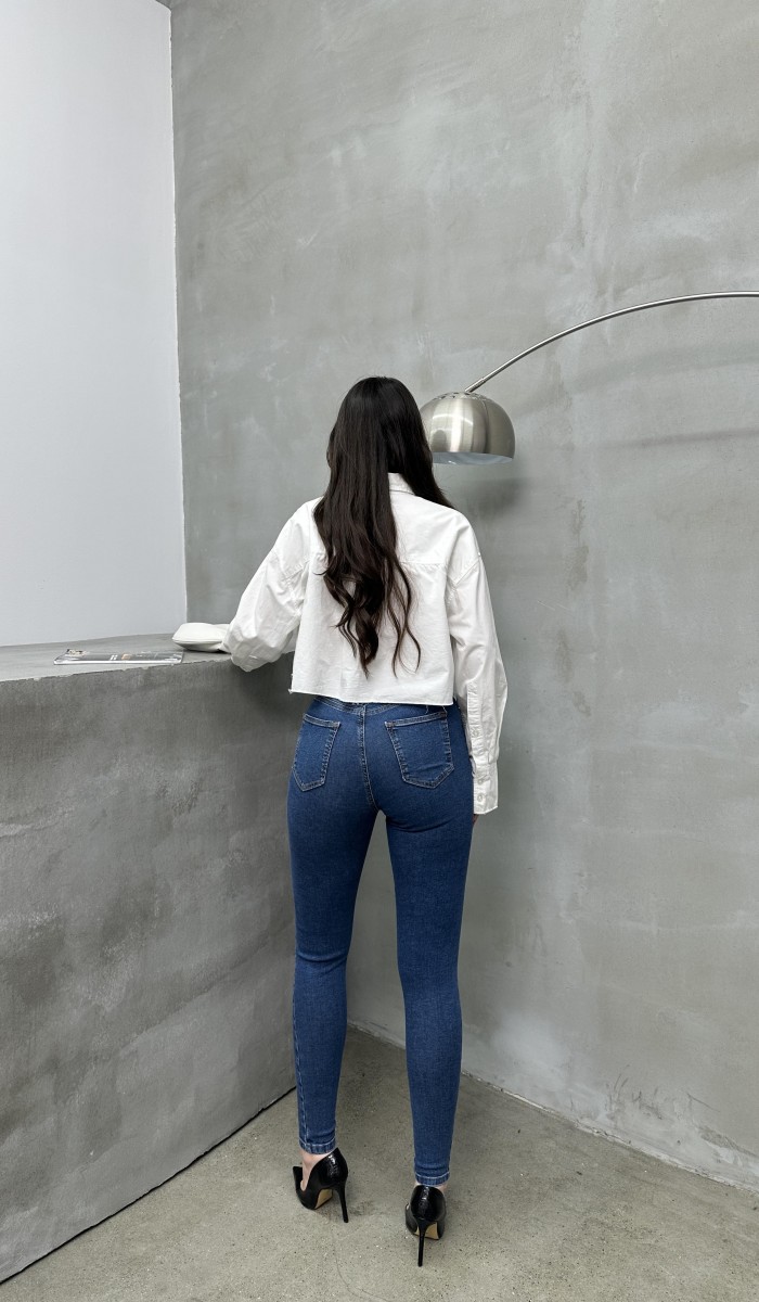 Yüksek Bel Dar Paça Blue Jean Pantolon
