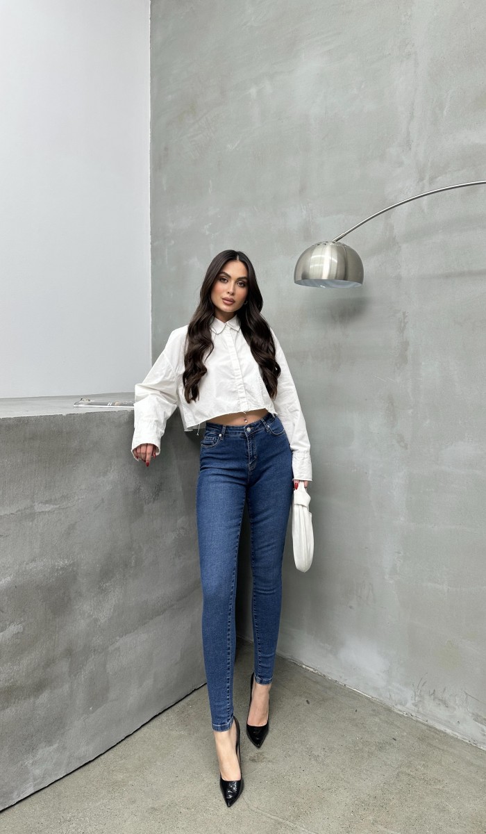 Yüksek Bel Dar Paça Blue Jean Pantolon