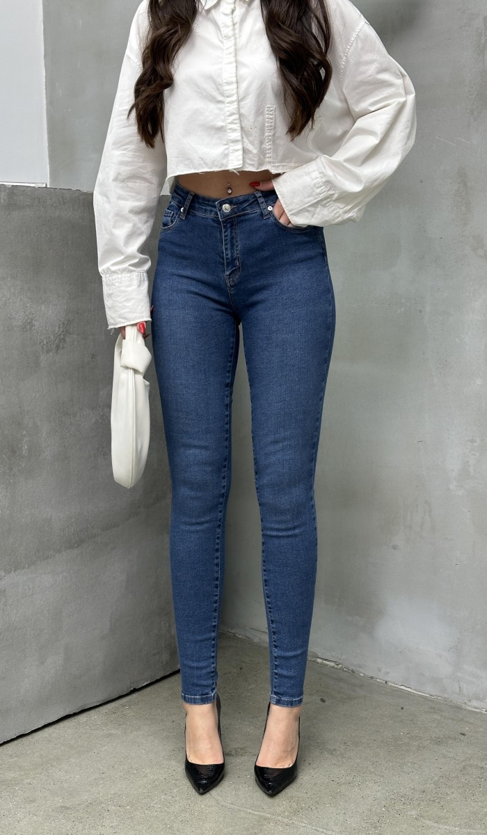 Yüksek Bel Dar Paça Blue Jean Pantolon