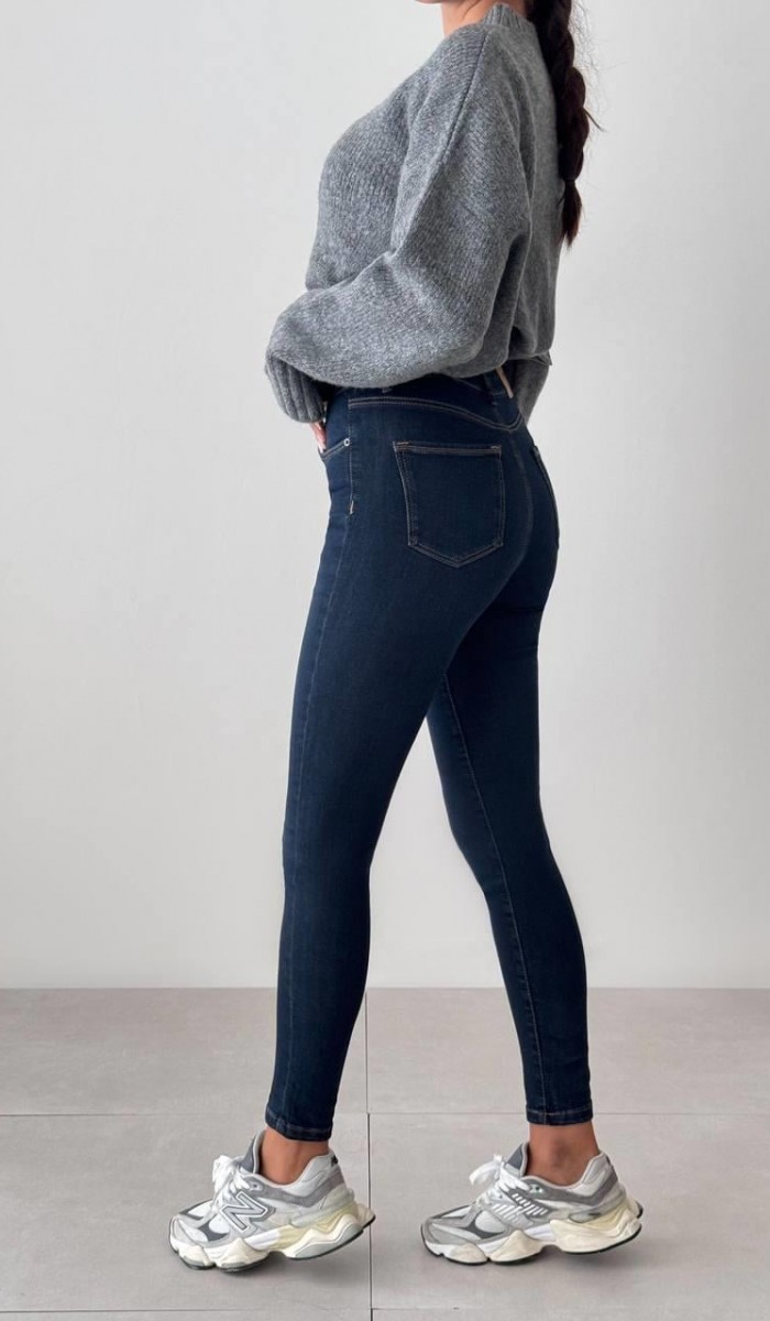 Yüksek Bel Dar Paça Kadın Dark Blue Tint Pantolon