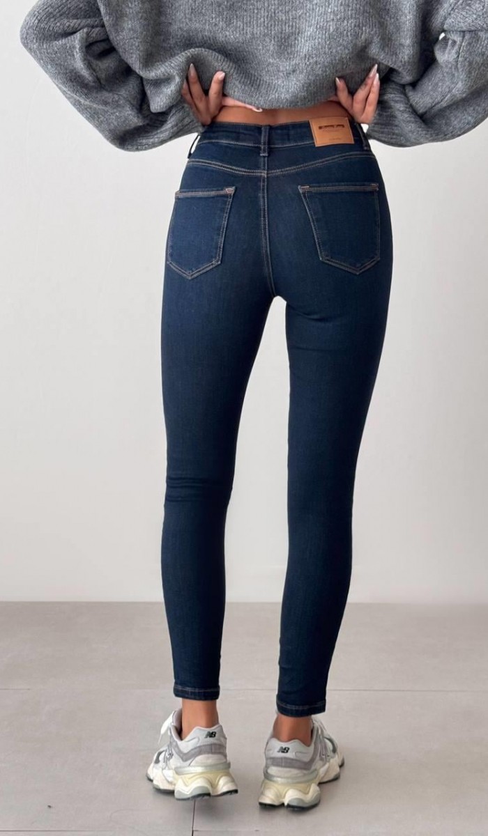 Yüksek Bel Dar Paça Kadın Dark Blue Tint Pantolon