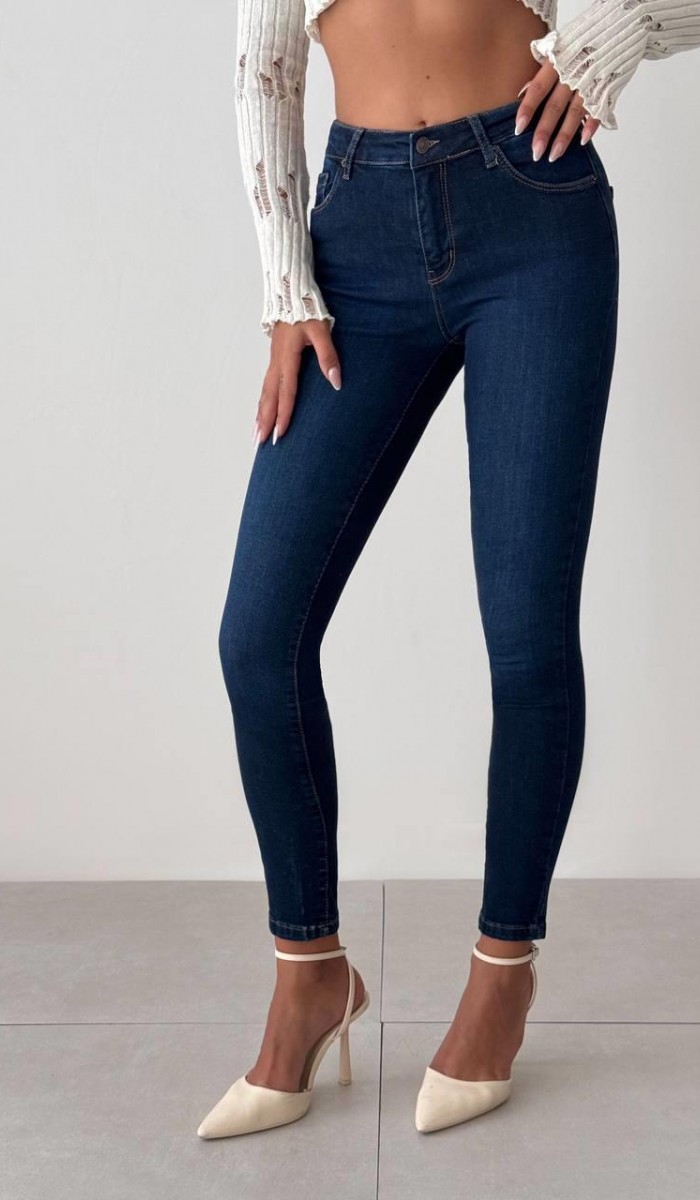 Kadın Dar Paça Skinny Kesim Dark Blue Jean Pantolon