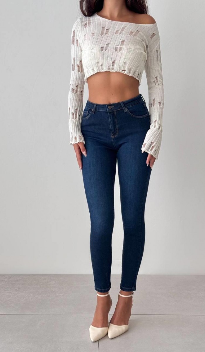 Kadın Dar Paça Skinny Kesim Dark Blue Jean Pantolon
