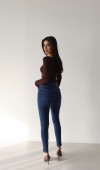 Yüksek Bel Dar Paça Dark Blue Kadın Jean Pantolon
