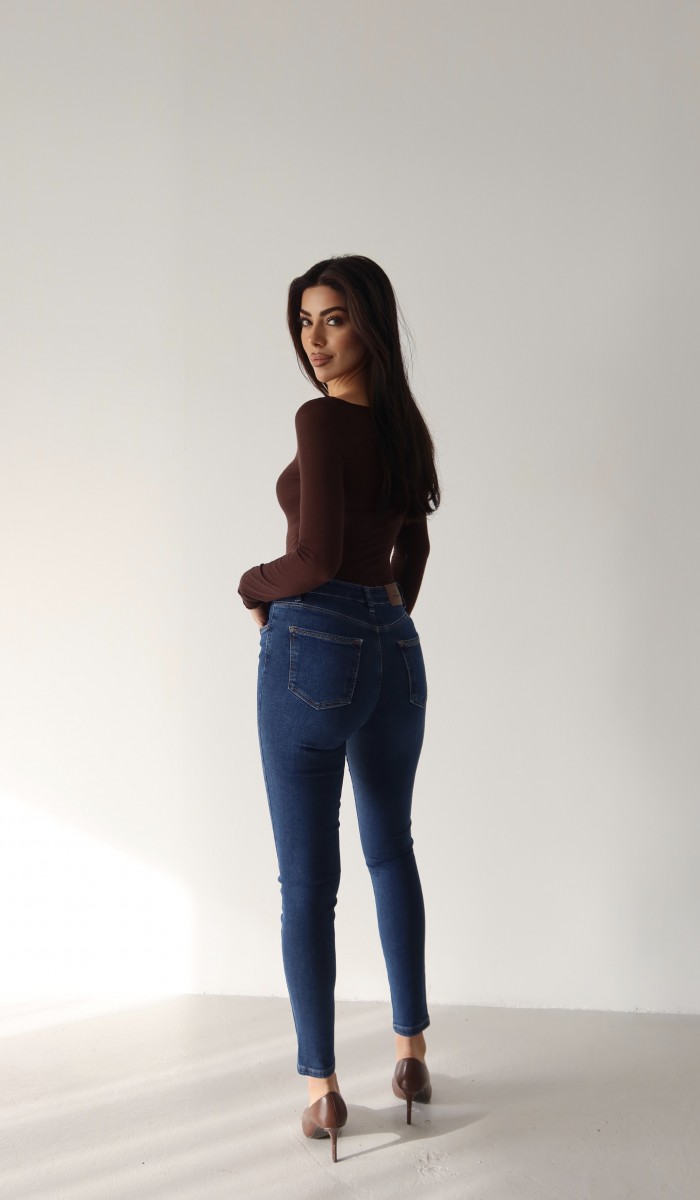 Yüksek Bel Dar Paça Dark Blue Kadın Jean Pantolon