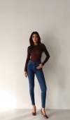 Yüksek Bel Dar Paça Dark Blue Kadın Jean Pantolon