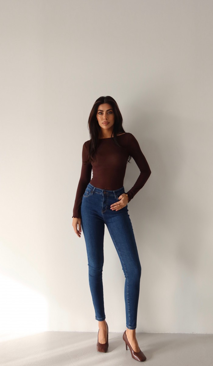 Yüksek Bel Dar Paça Dark Blue Kadın Jean Pantolon