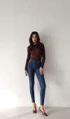 Yüksek Bel Dar Paça Dark Blue Kadın Jean Pantolon