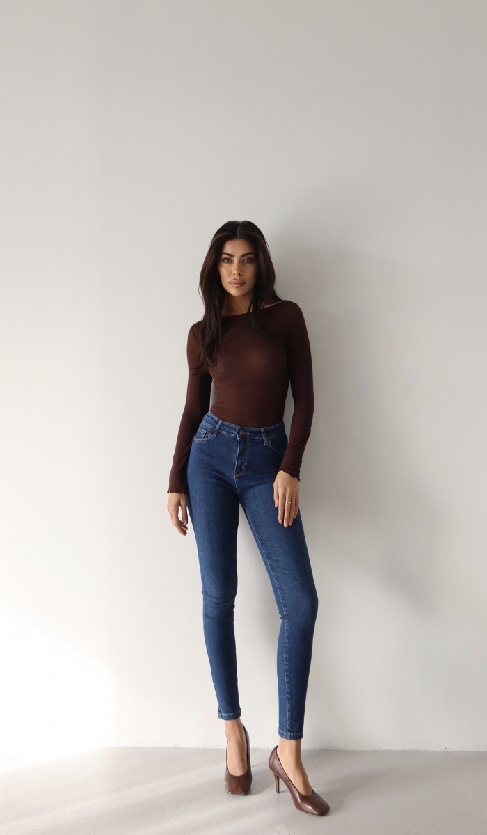 Yüksek Bel Dar Paça Dark Blue Kadın Jean Pantolon