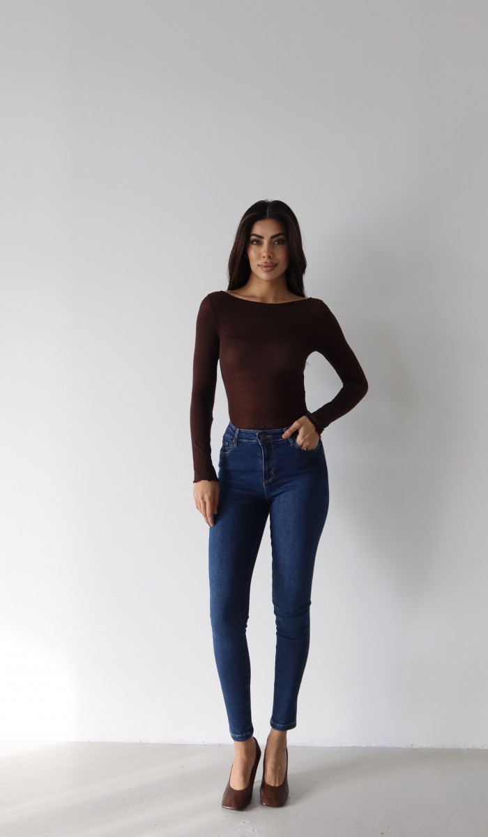 Yüksek Bel Dar Paça Dark Blue Kadın Jean Pantolon