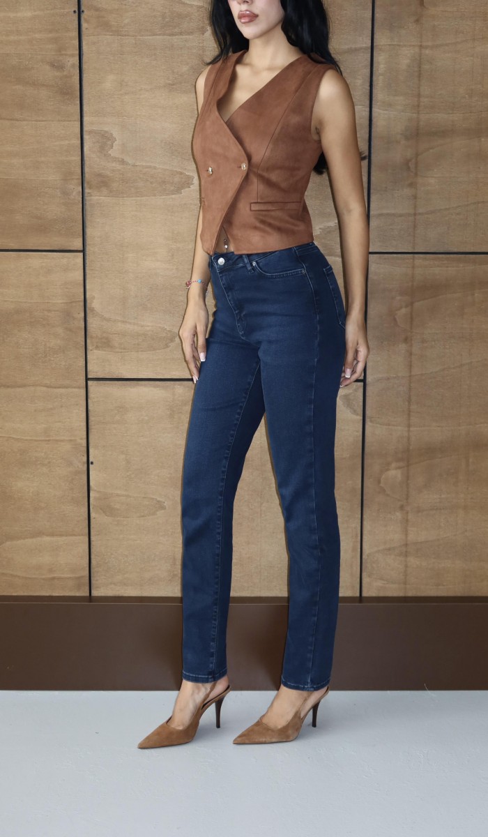 Yüksek Bel Klasik Kesim Dar Paça Blue Black Jean Pantolon