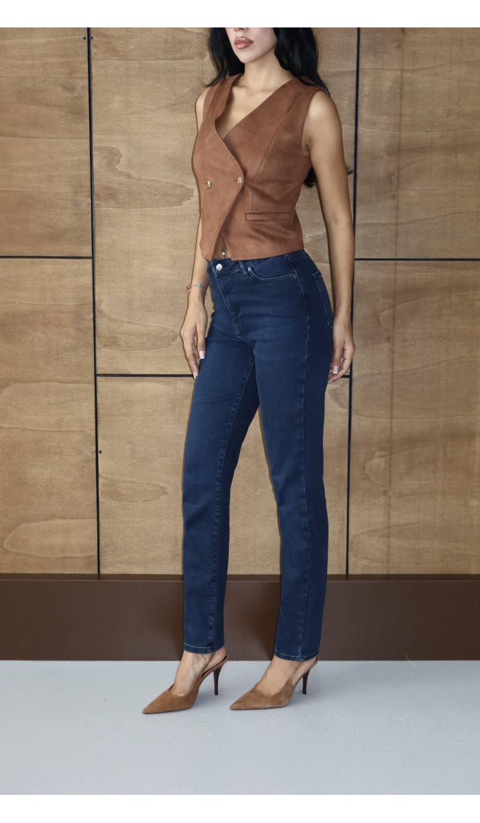 Yüksek Bel Klasik Kesim Dar Paça Blue Black Jean Pantolon