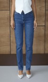 Yüksek Bel Klasik Kesim Dar Paça Blue Tokalı Jean Pantolon