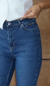 Yüksek Bel Klasik Kesim Dar Paça Blue Tokalı Jean Pantolon