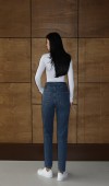 Düğme Detaylı Dark Blue Mom Jean Pantolon