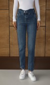 Düğme Detaylı Dark Blue Mom Jean Pantolon