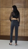 Yüksek Bel Yandan Taş Detaylı Antrasit Mom Fit Jean Pantolon
