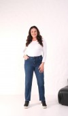 Yüksek Bel Dar Paça Battal Kesim Dark Blue Jean Pantolon
