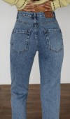 Yüksek Bel Paça Detaylı Blue Mom Fit Jean Pantolon