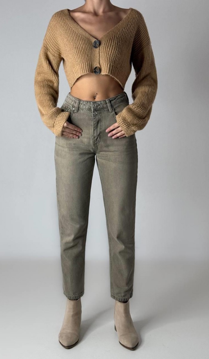 Yüksek Bel Boru Paça Bilek Boy Dark Blue Jean Pantolon