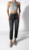 Yüksek Bel Boru Paça Bilek Boy Onyx Black Jean Pantolon