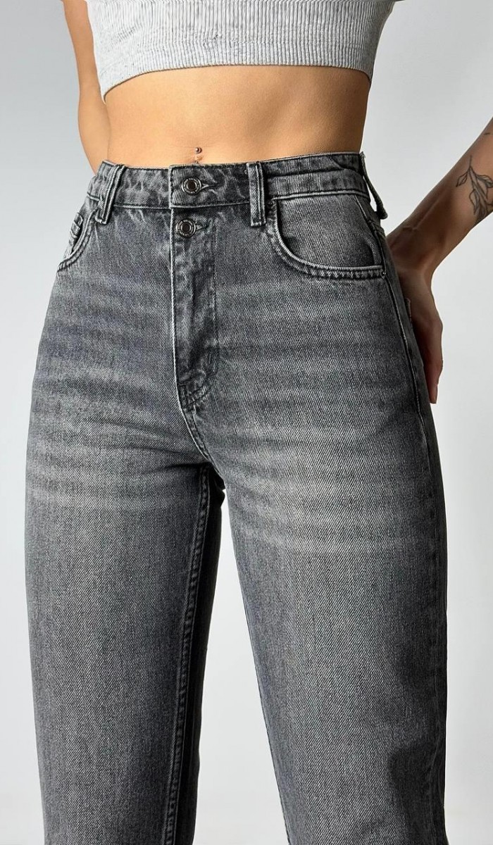Yüksek Bel Boru Paça Bilek Boy Onyx Black Jean Pantolon