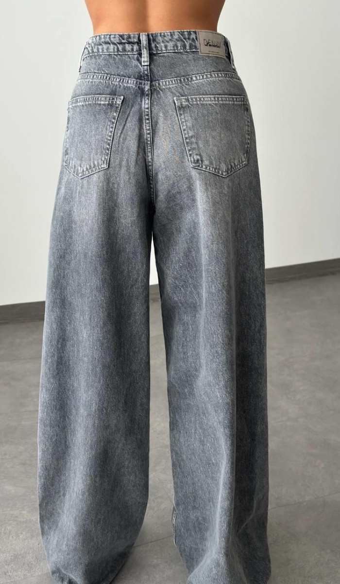 Yüksek Bel Bol Kesim Gri E. Wide Leg Jean Pantolon