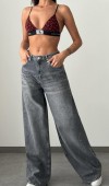 Yüksek Bel Bol Kesim Gri E. Wide Leg Jean Pantolon