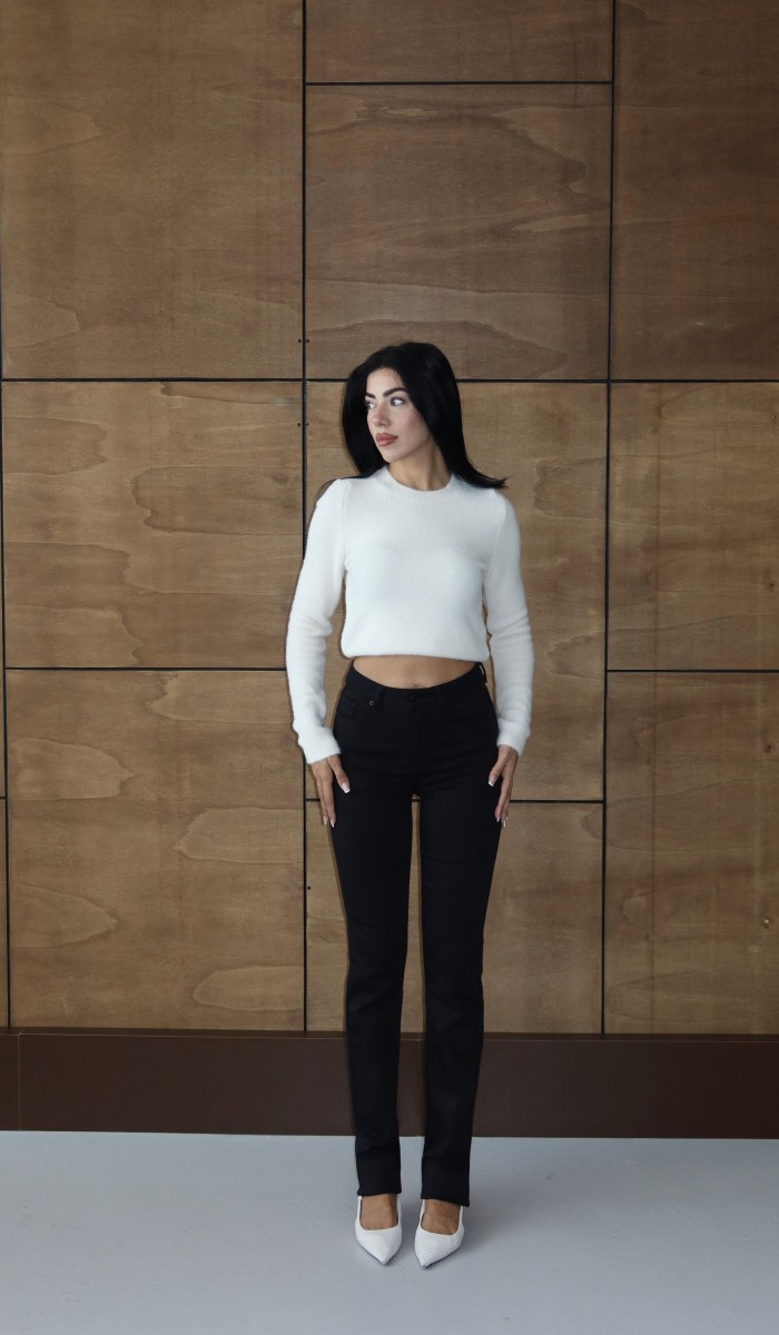 Yüksek Bel Klasik Kesim Black Jean Pantolon