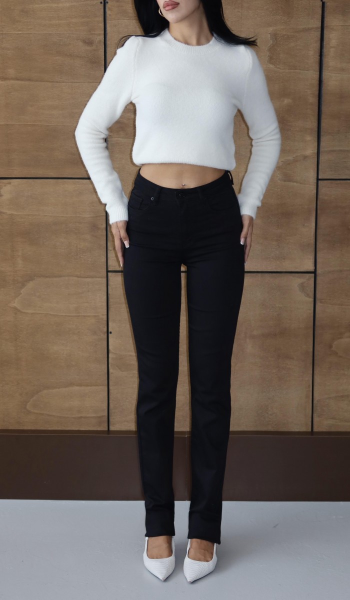 Yüksek Bel Klasik Kesim Black Jean Pantolon