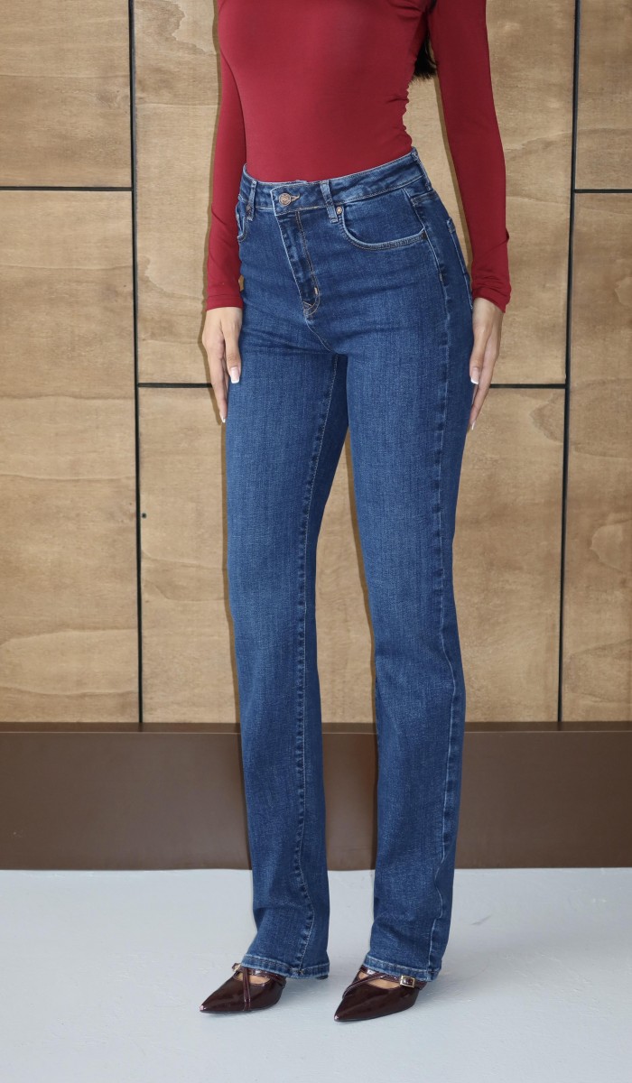 Yüksek Klasik Kesim Blue Jean Pantolon